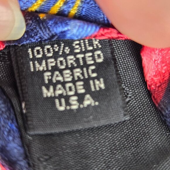 Murano 100% Silk Men's Tie Red & Blue Squares Gold Accent Stripes - Picture 5 of 6